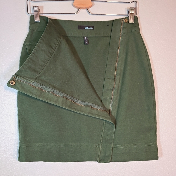 Green Utility Skirt Asymmetrical Zipper 4 - Picture 4 of 5